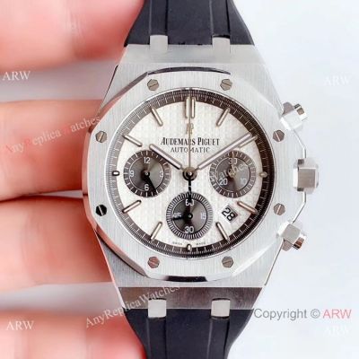BF Replica Audemars Piguet Royal Oak Chronograph Watch White Face Rubber Strap